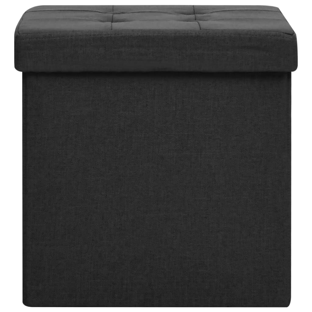Folding Storage Stool Black Faux Linen Price