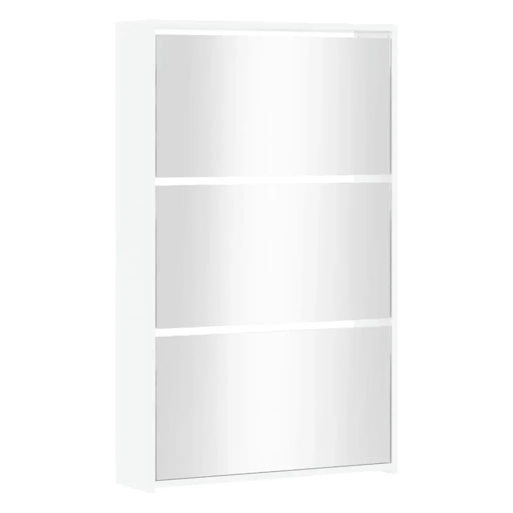 Shoe Cabinet with Mirror 3-Layer High Gloss White 63x17x102.5 cm Price