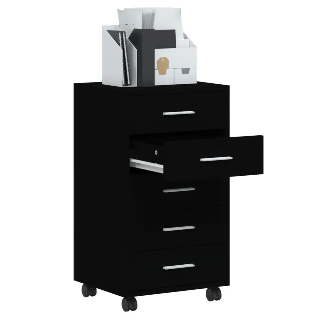 Drawer Cabinet with Castors Black Engineered Wood Price