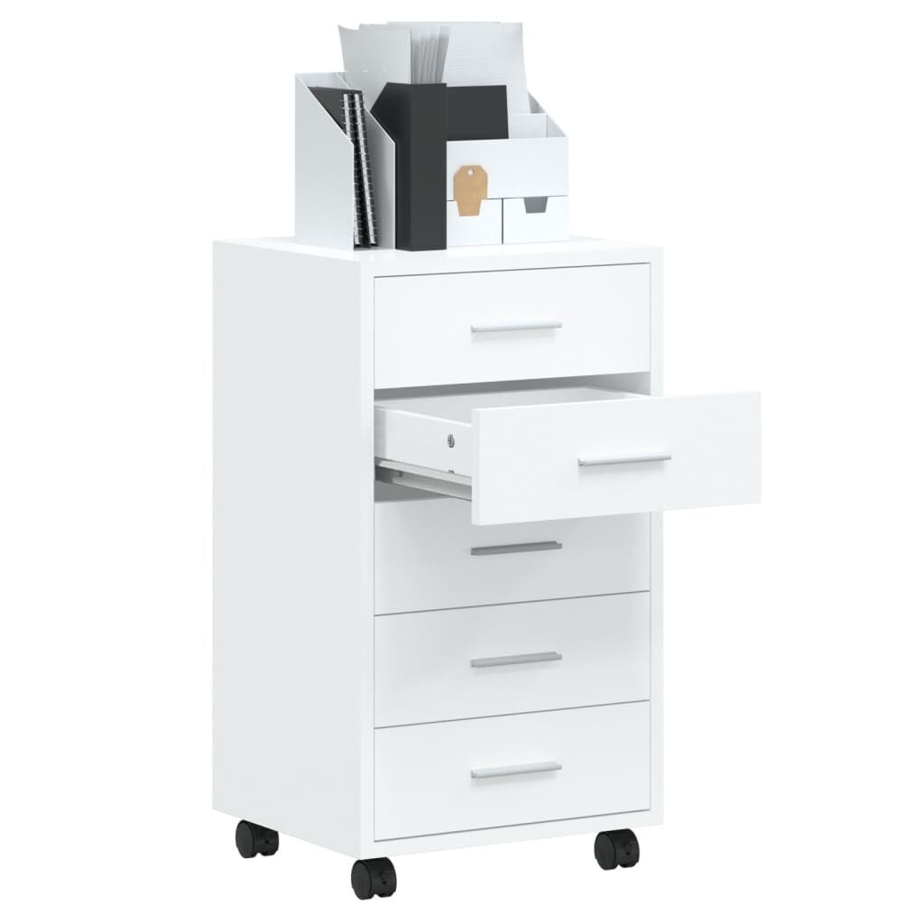 Drawer Cabinet with Castors High Gloss White Engineered Wood Price