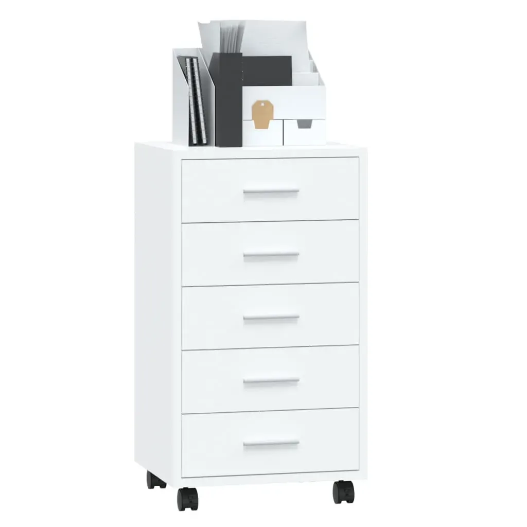 Drawer Cabinet with Castors High Gloss White Engineered Wood Price