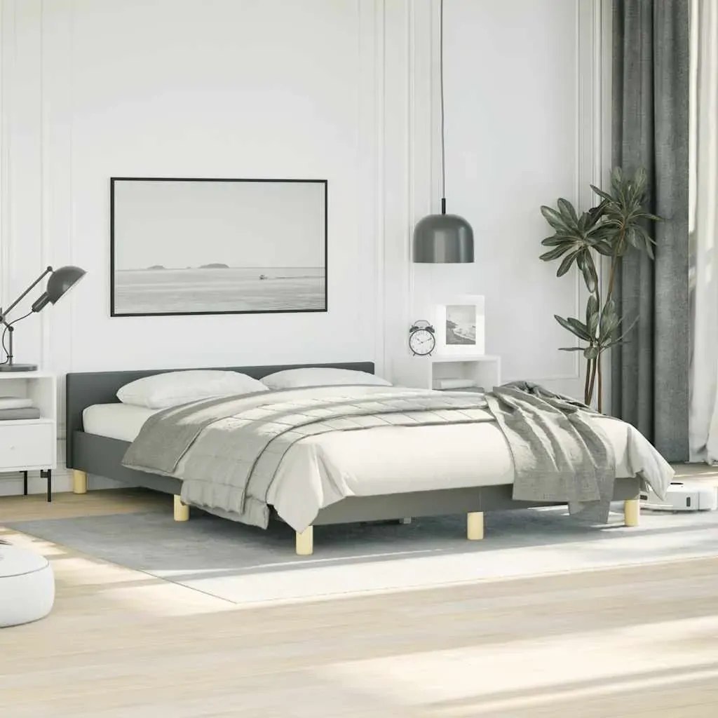Bed Frame without Mattress Dark Grey Double Fabric Price