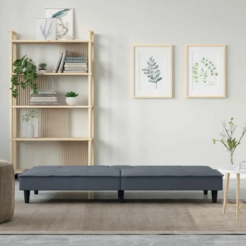 Sofa Bed with Cup Holders Dark Grey Velvet Price
