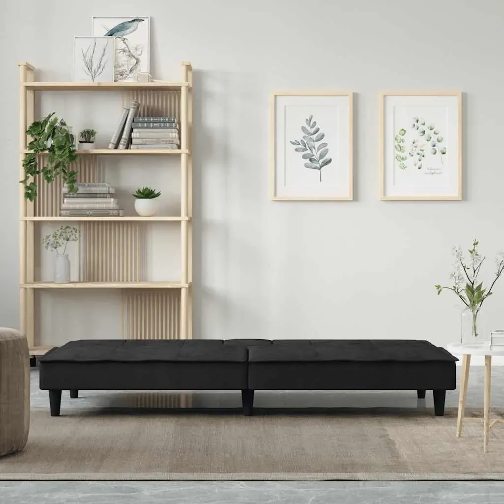 Sofa Bed with Cup Holders Black Velvet Price