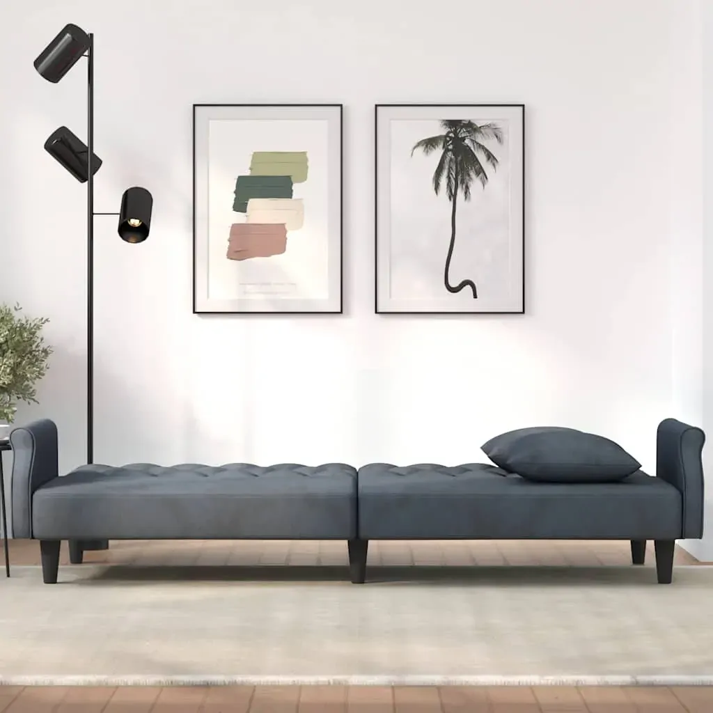 Sofa Bed with Armrests Dark Grey Velvet Price