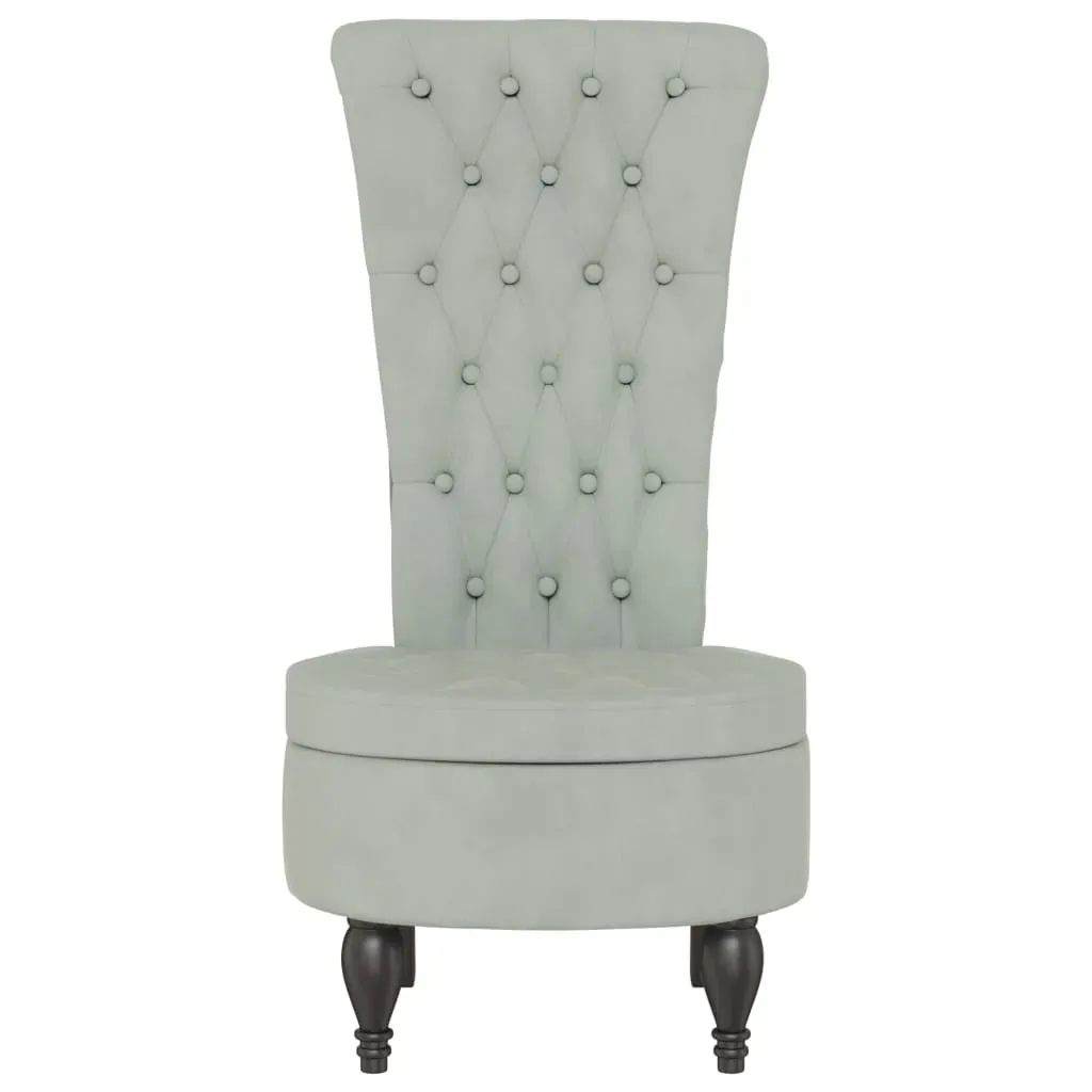 High Back Chair Light Grey Velvet Button Design Price