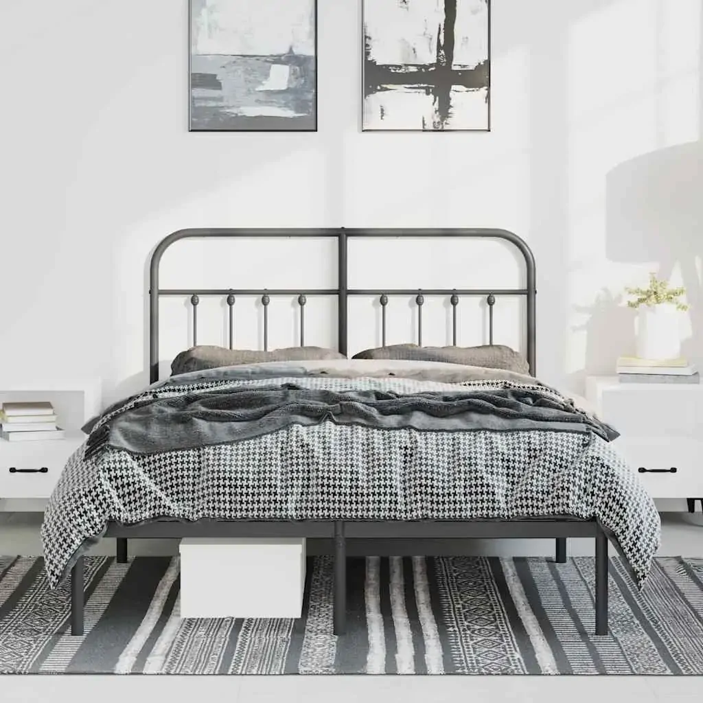 Metal Bed Frame without Mattress with Headboard Black 135x190 cm Price