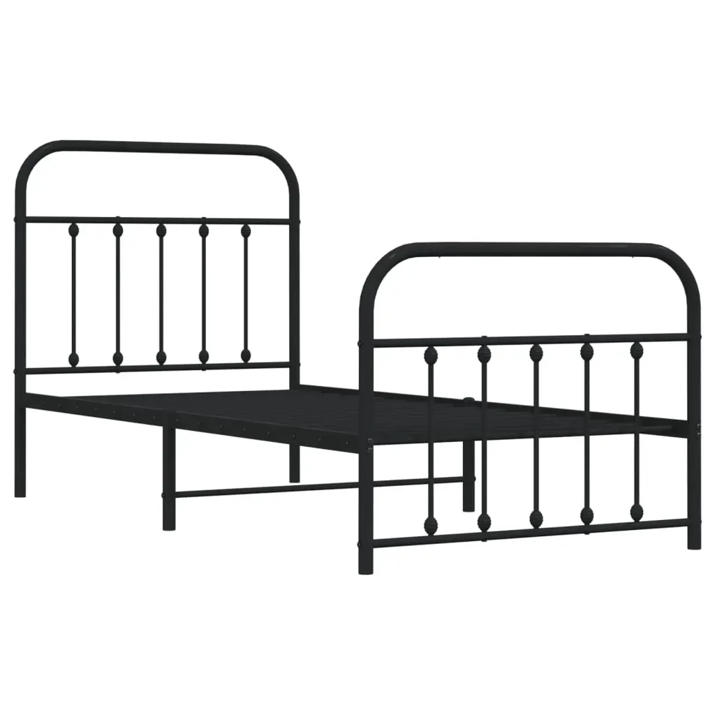 Metal Bed Frame without Mattress with Footboard Black 90x190 cm Price