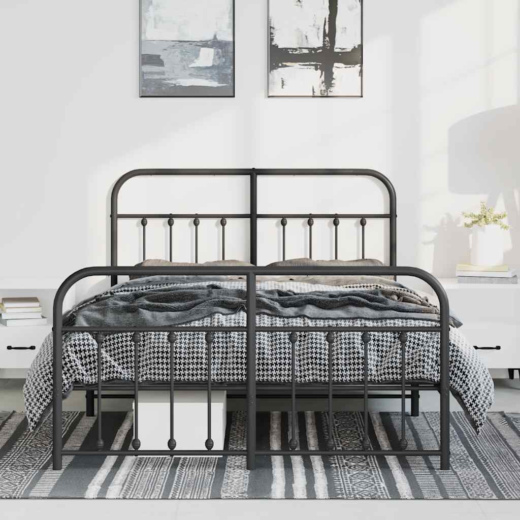 Metal Bed Frame without Mattress with Footboard Black 135x190 cm Price