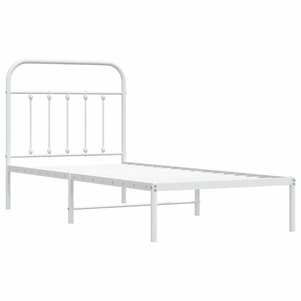 Metal Bed Frame without Mattress with Headboard White 90x190 cm Price