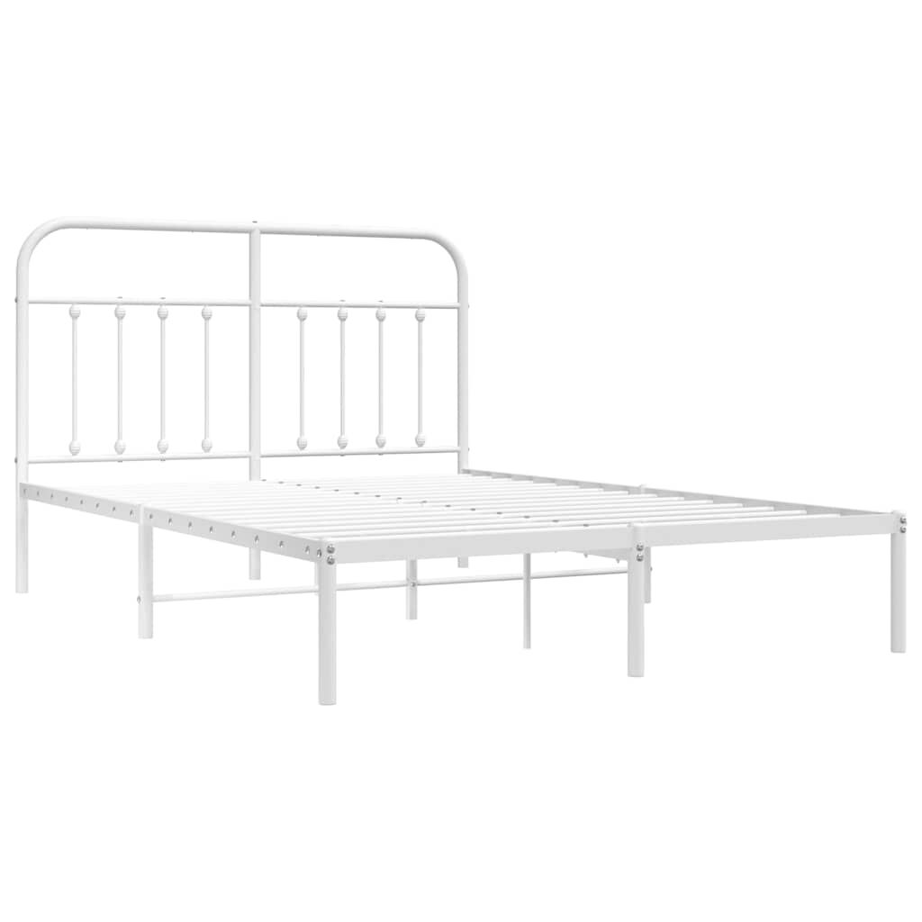 Metal Bed Frame without Mattress with Headboard White 135x190 cm Price