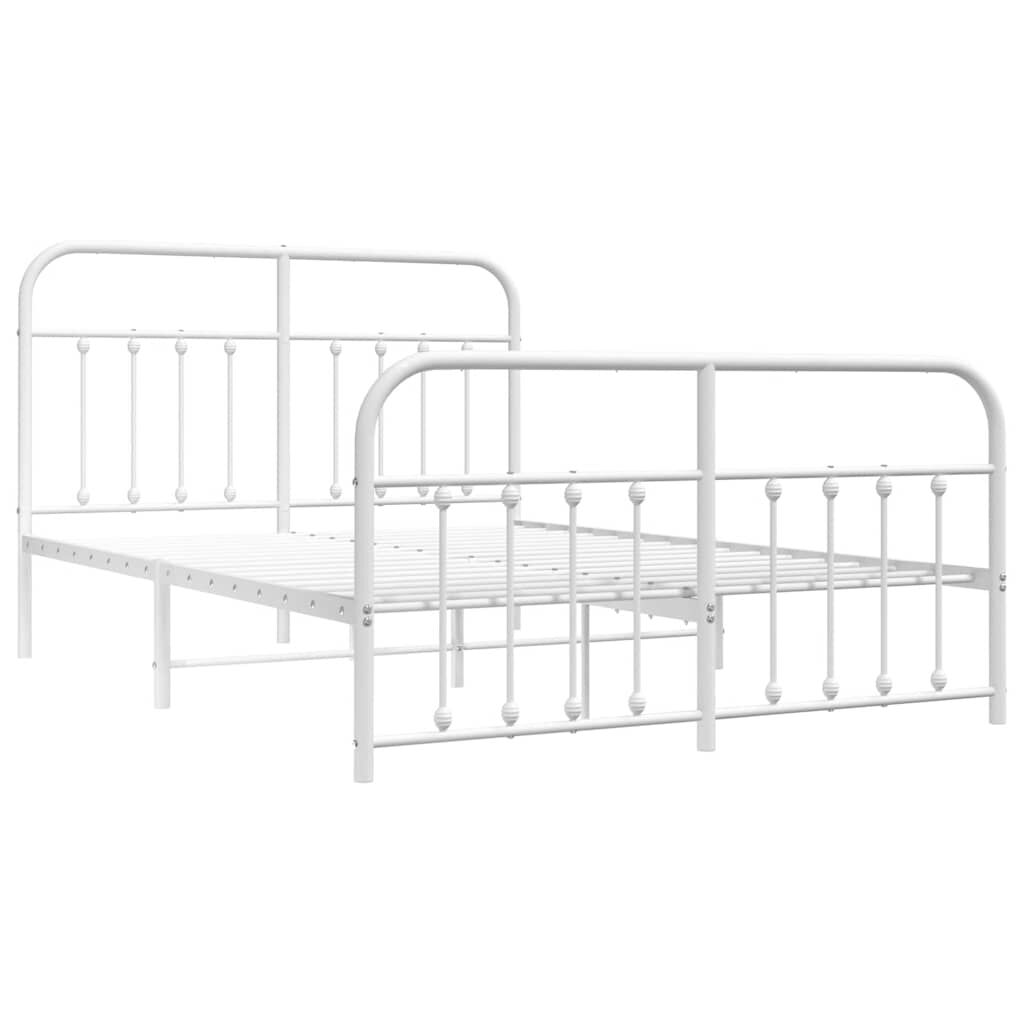 Metal Bed Frame without Mattress with Footboard White 135x190 cm Price