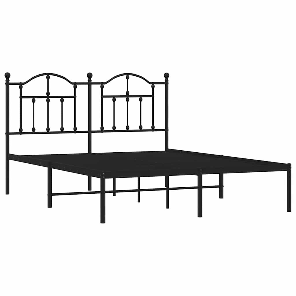 Metal Bed Frame without Mattress with Headboard Black 150x200 cm Price