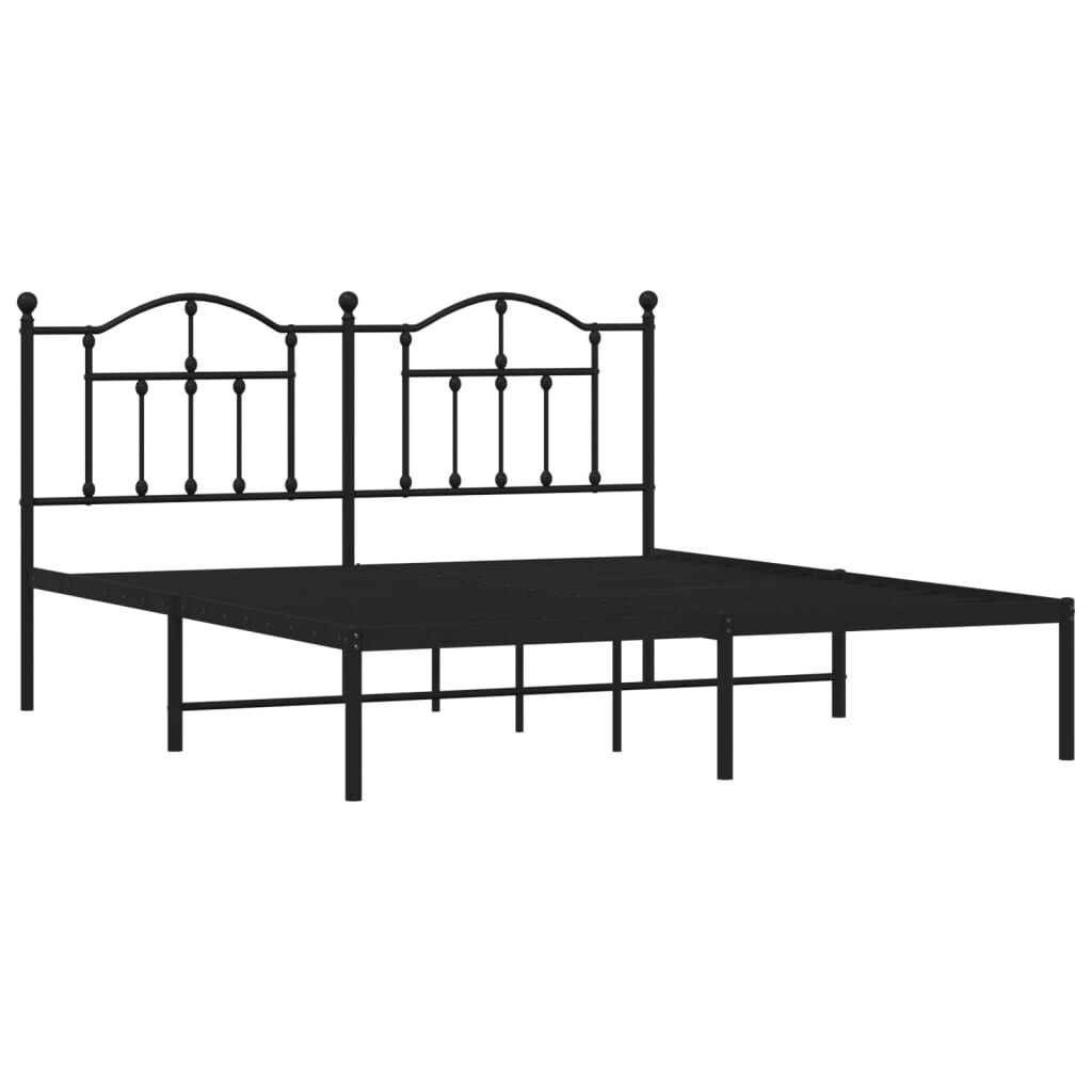 Metal Bed Frame without Mattress with Headboard Black 183x203 cm King Price