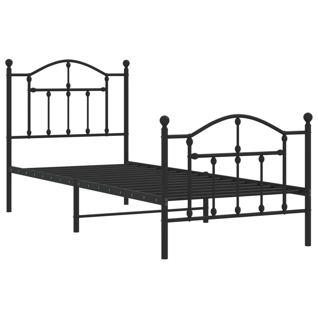 Metal Bed Frame without Mattress with Footboard Black 90x190 cm Price