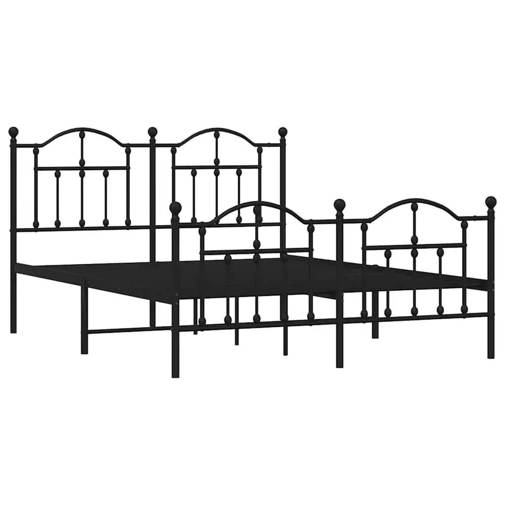 Metal Bed Frame without Mattress with Footboard Black 135x190 cm Price