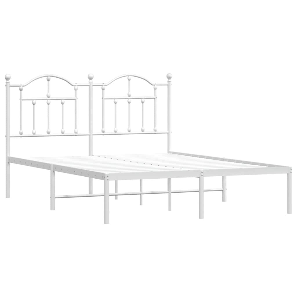 Metal Bed Frame without Mattress with Headboard White 135x190 cm Price
