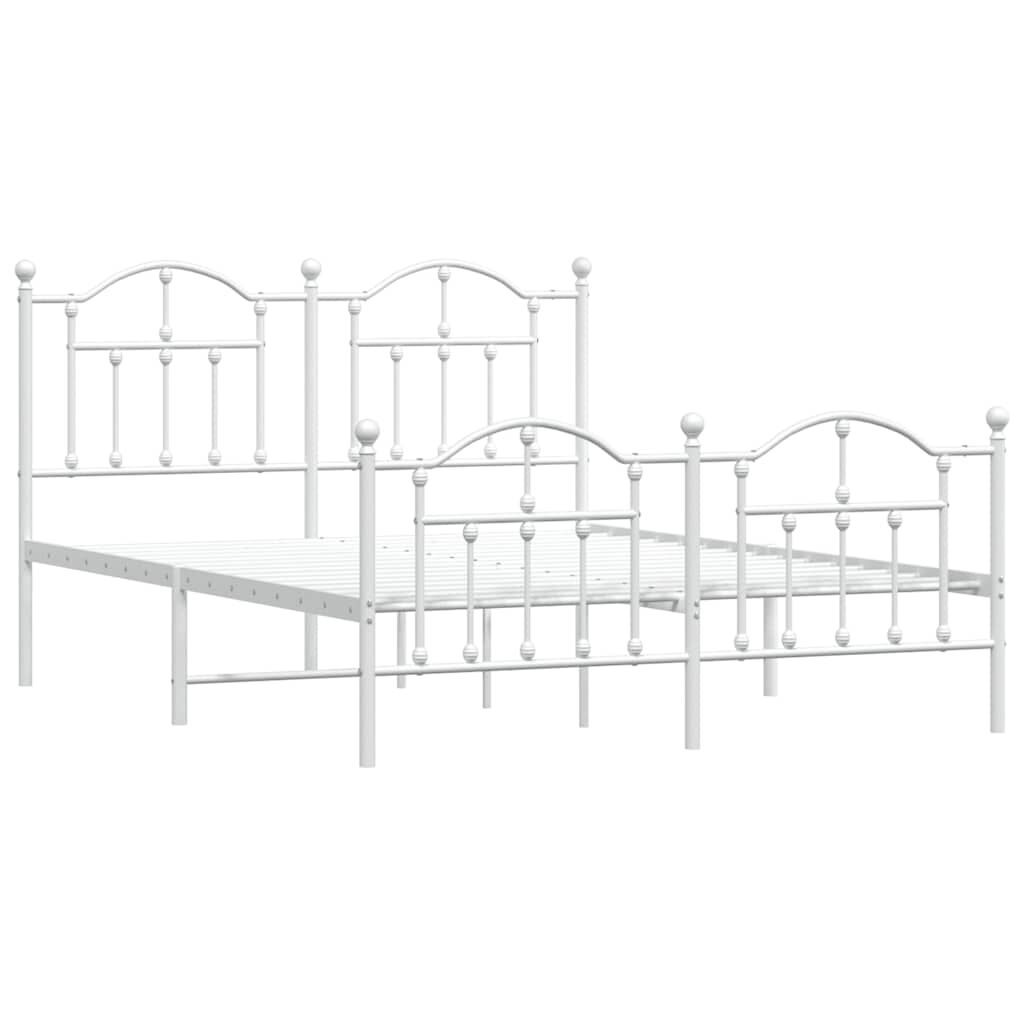 Metal Bed Frame without Mattress with Footboard White 135x190 cm Price