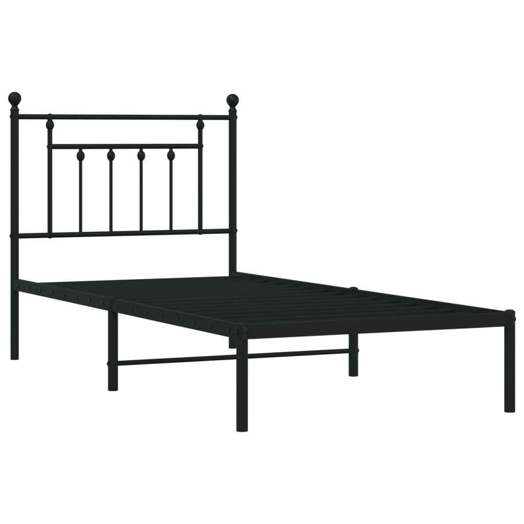 Metal Bed Frame without Mattress with Headboard Black 90x190 cm Price