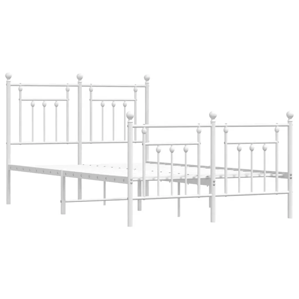 Metal Bed Frame without Mattress with Footboard White 135x190 cm Price