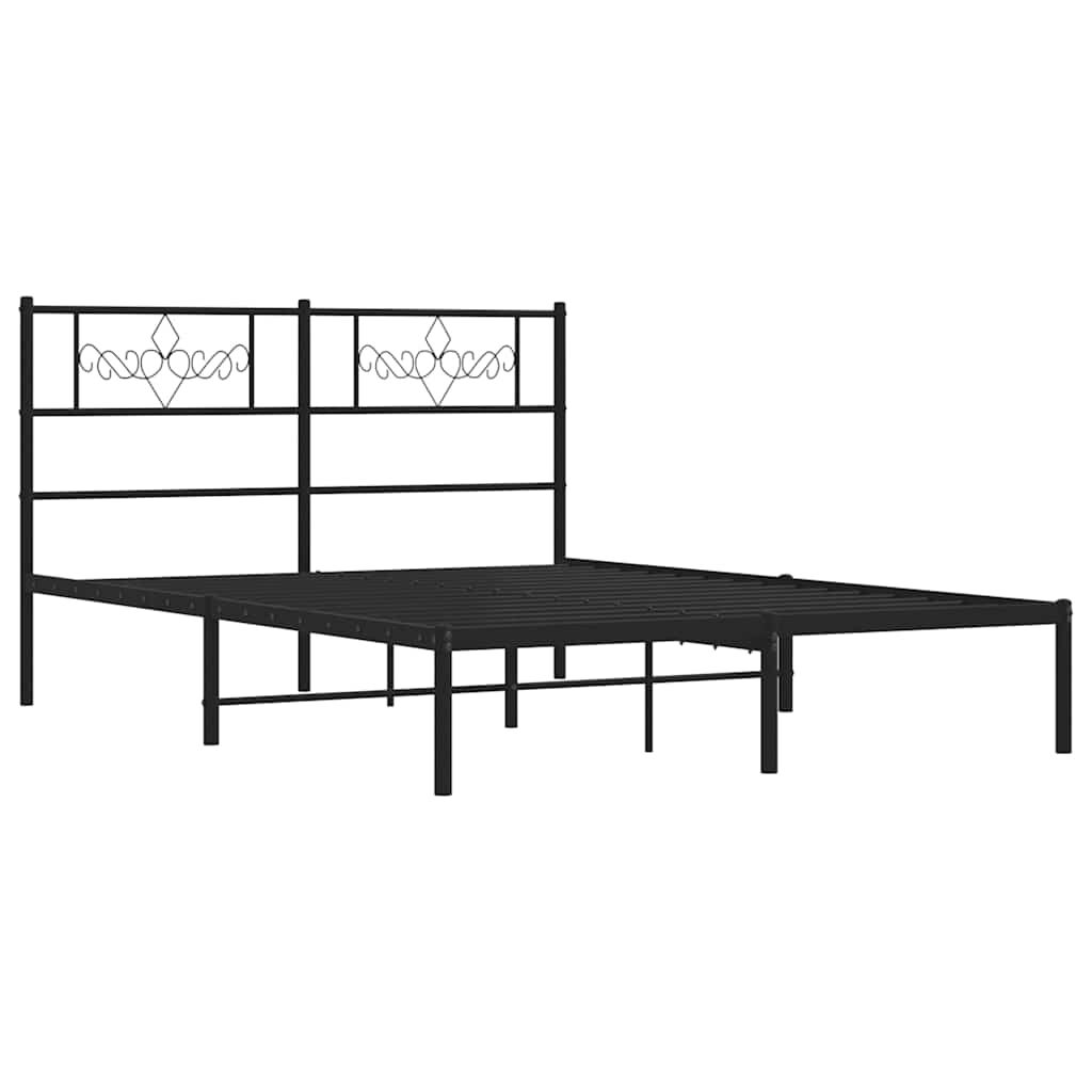 Metal Bed Frame without Mattress with Headboard Black 150x200 cm Price