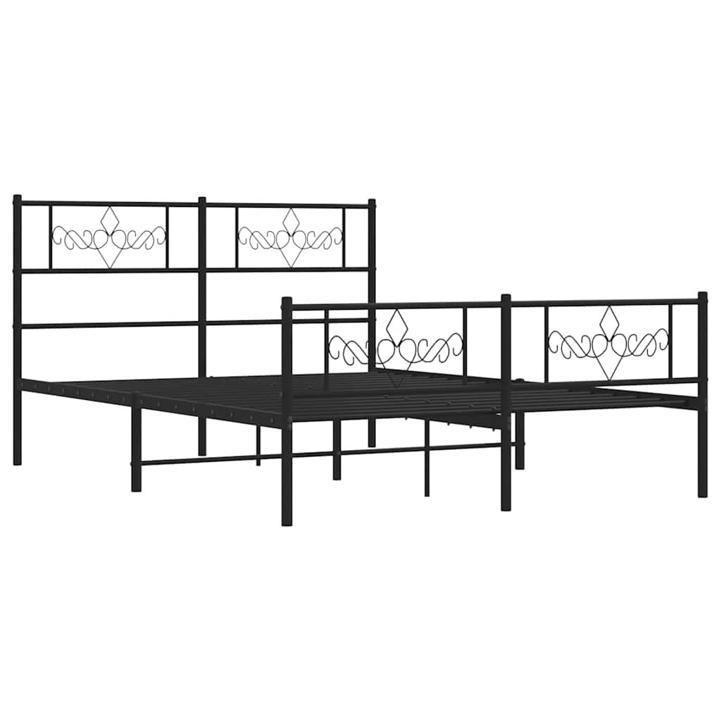 Metal Bed Frame without Mattress with Footboard Black 135x190 cm Price