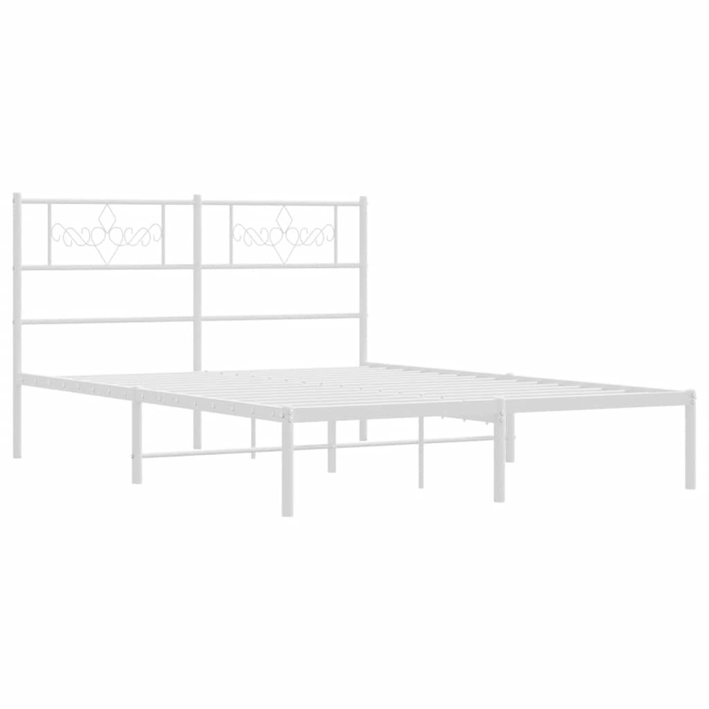 Metal Bed Frame without Mattress with Headboard White 135x190 cm Price