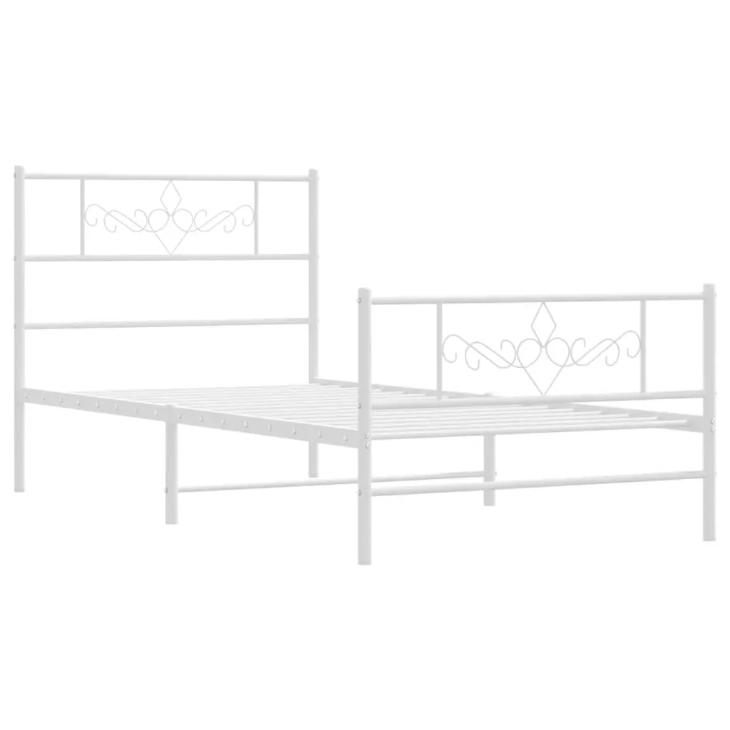 Metal Bed Frame without Mattress with Footboard White 90x190 cm Price