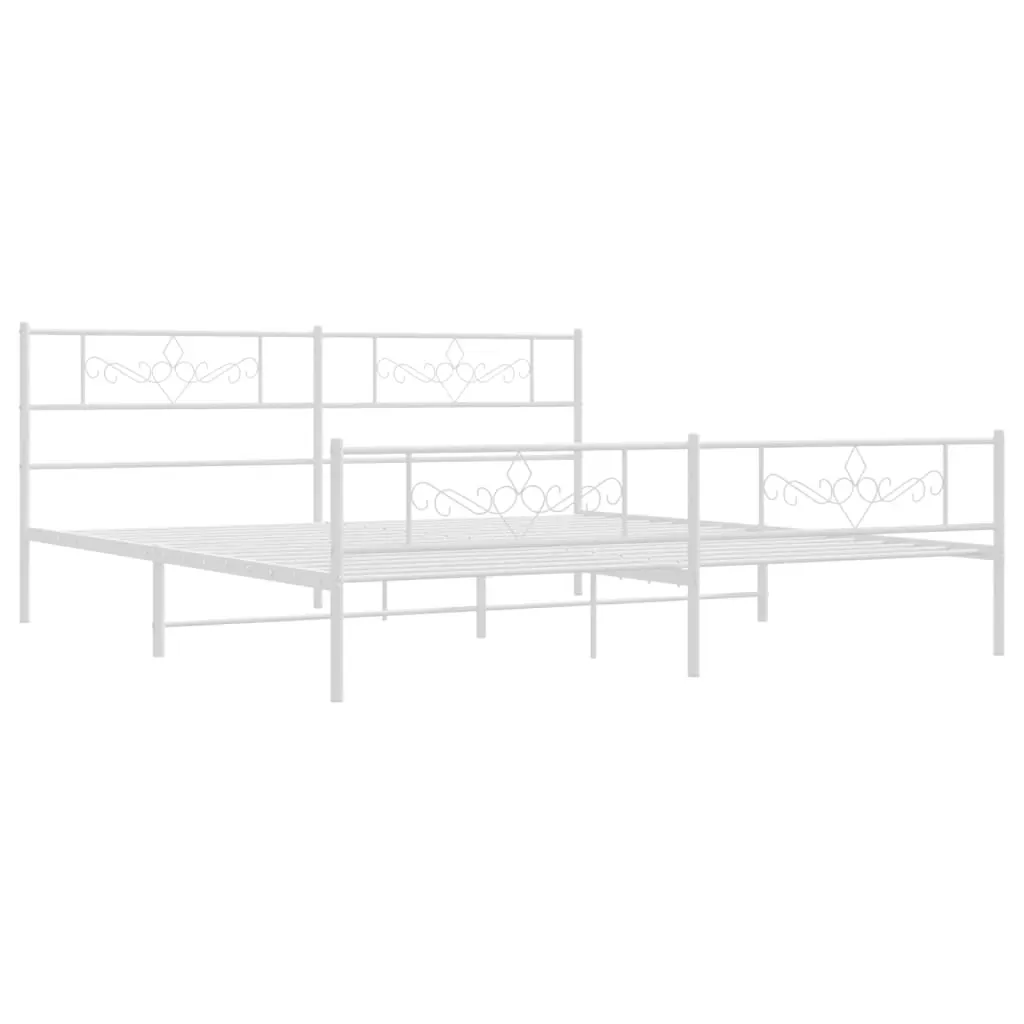 Metal Bed Frame without Mattress with Footboard White 183x203 cm King Price