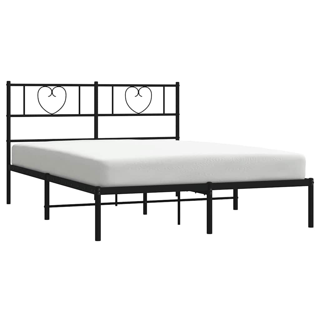 Metal Bed Frame without Mattress with Headboard Black 135x190 cm Price