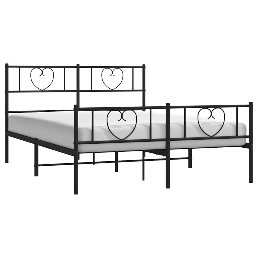 Metal Bed Frame without Mattress with Footboard Black 135x190 cm Price