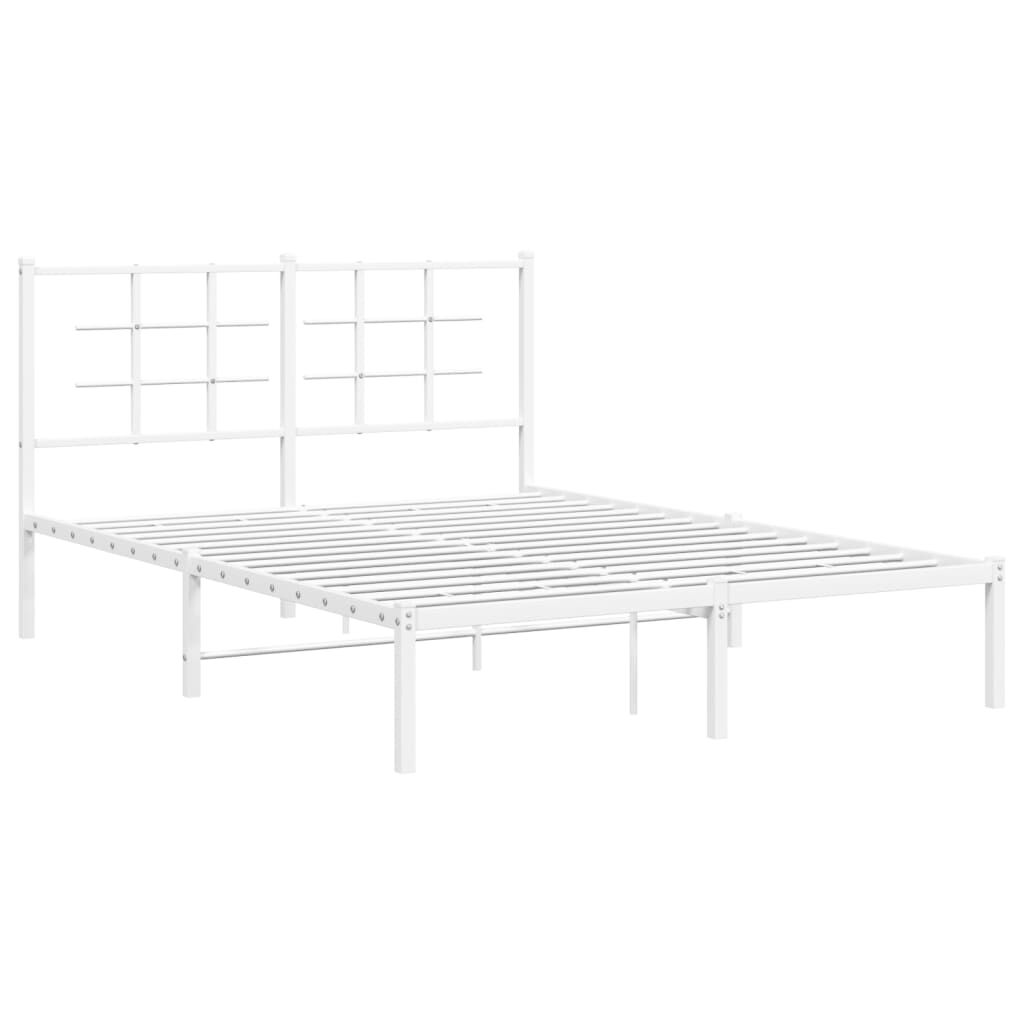 Metal Bed Frame without Mattress with Headboard White 135x190 cm Price