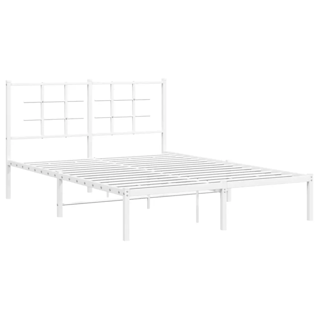 Metal Bed Frame without Mattress with Headboard White 135x190 cm Price