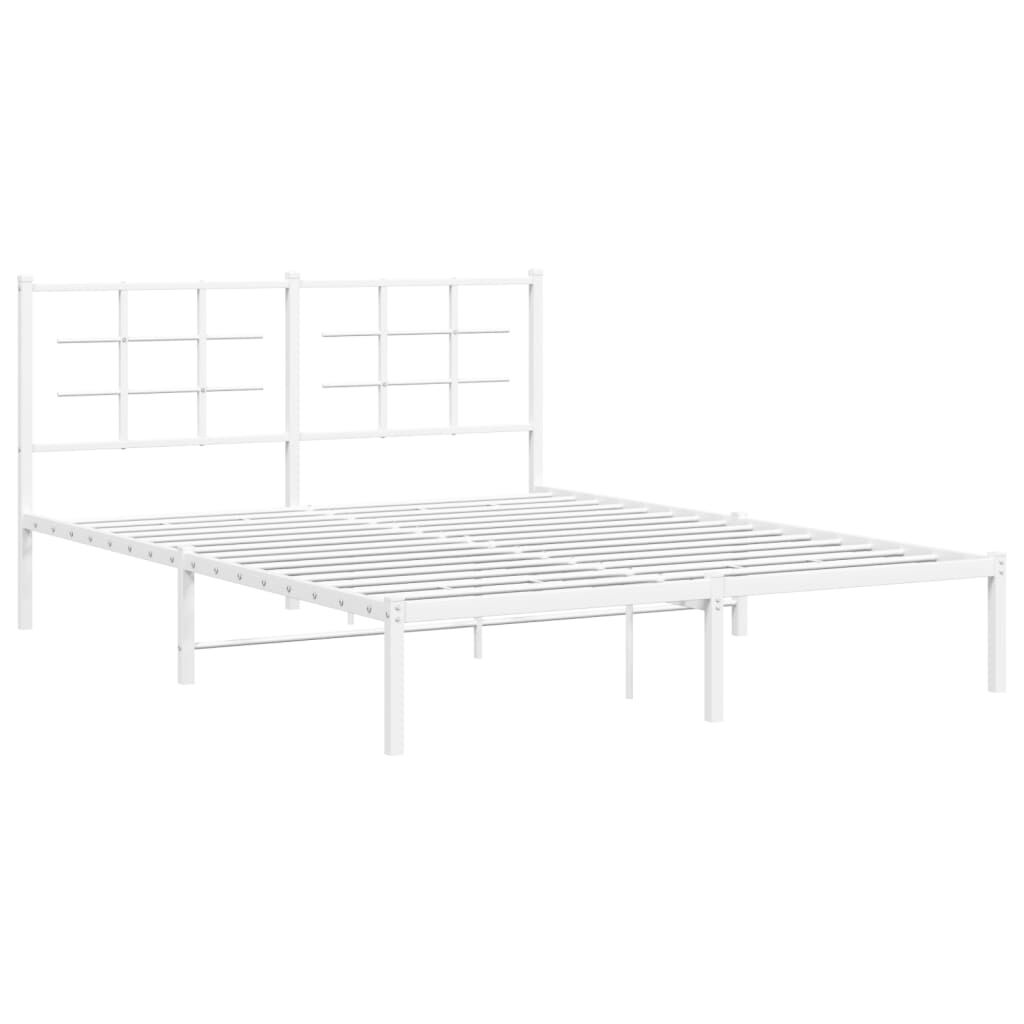 Metal Bed Frame without Mattress with Headboard White 150x200 cm Price