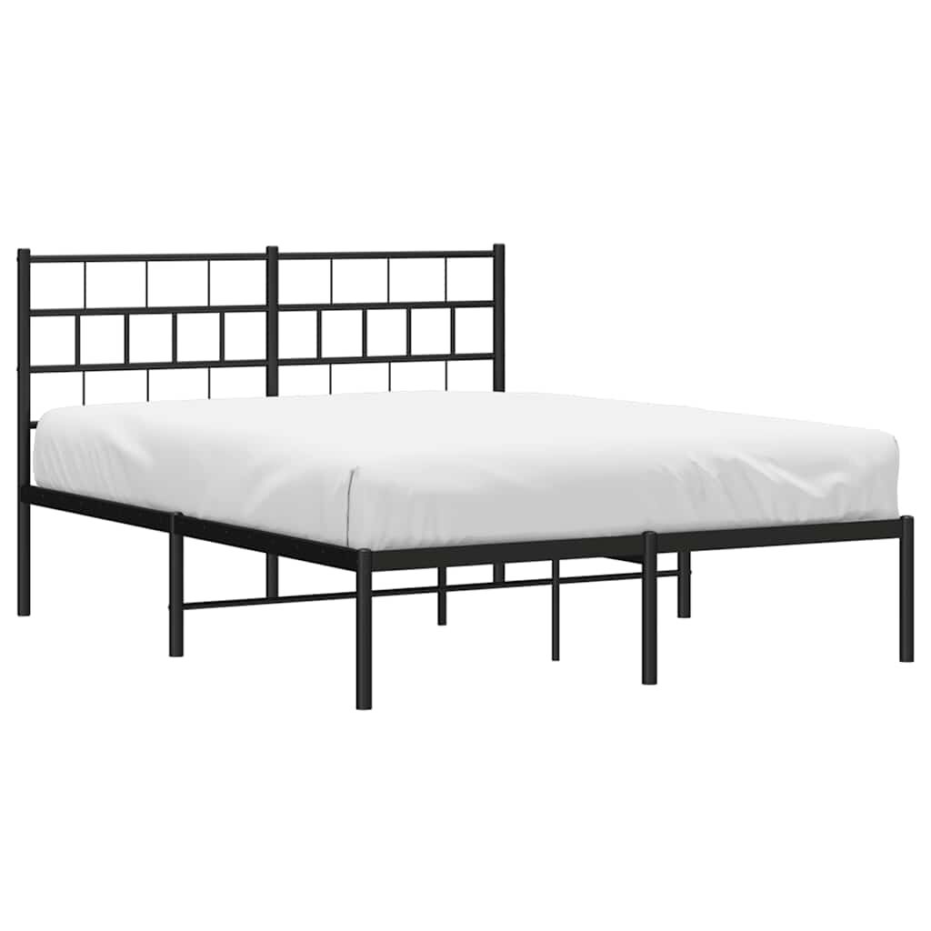 Metal Bed Frame without Mattress with Headboard Black 135x190 cm Price