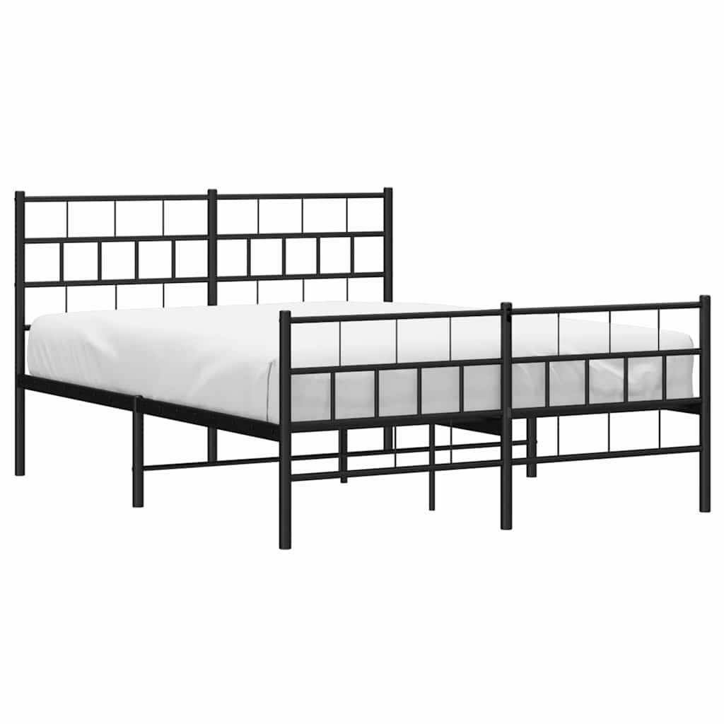 Metal Bed Frame without Mattress with Footboard Black 135x190 cm Price