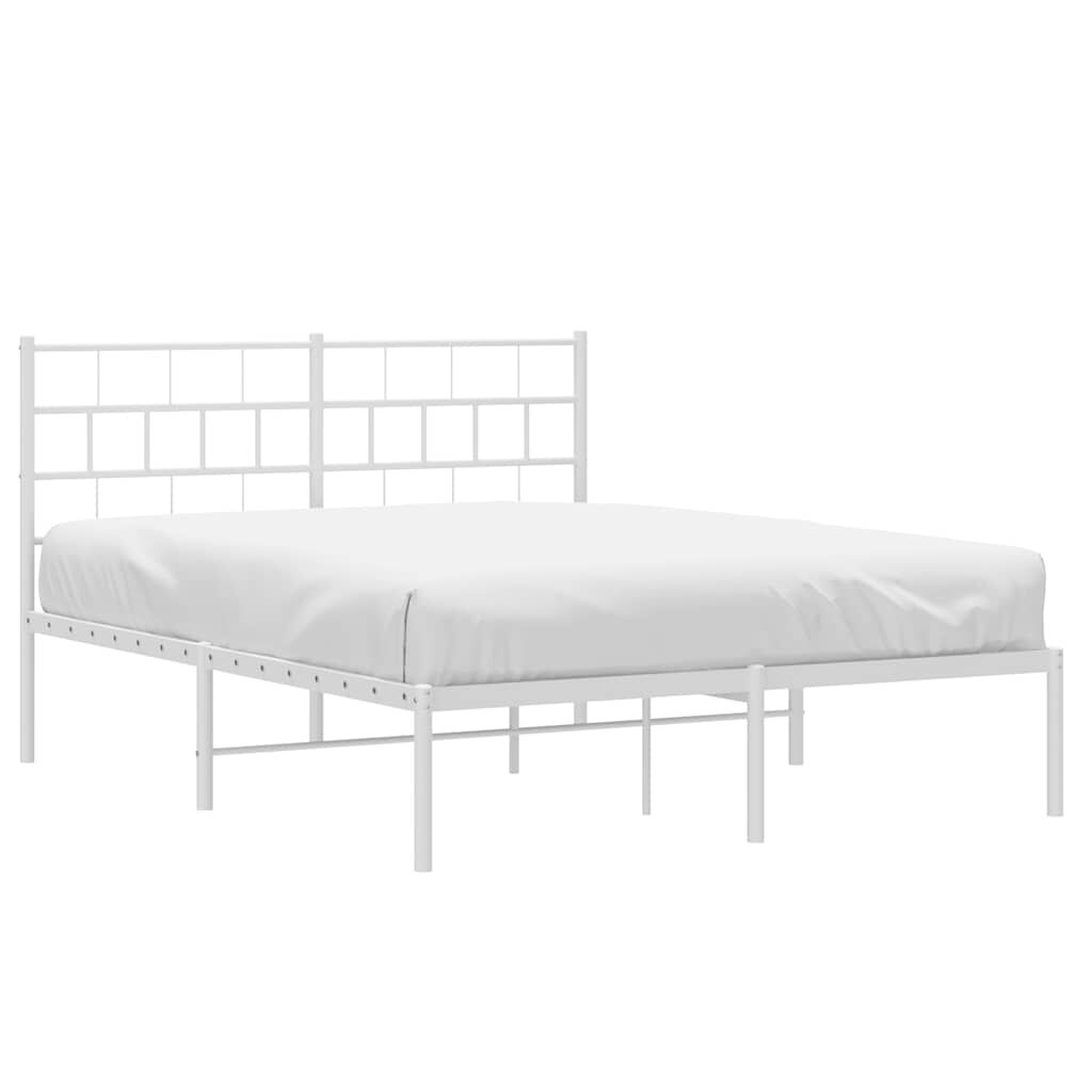 Metal Bed Frame without Mattress with Headboard White 150x200 cm Price