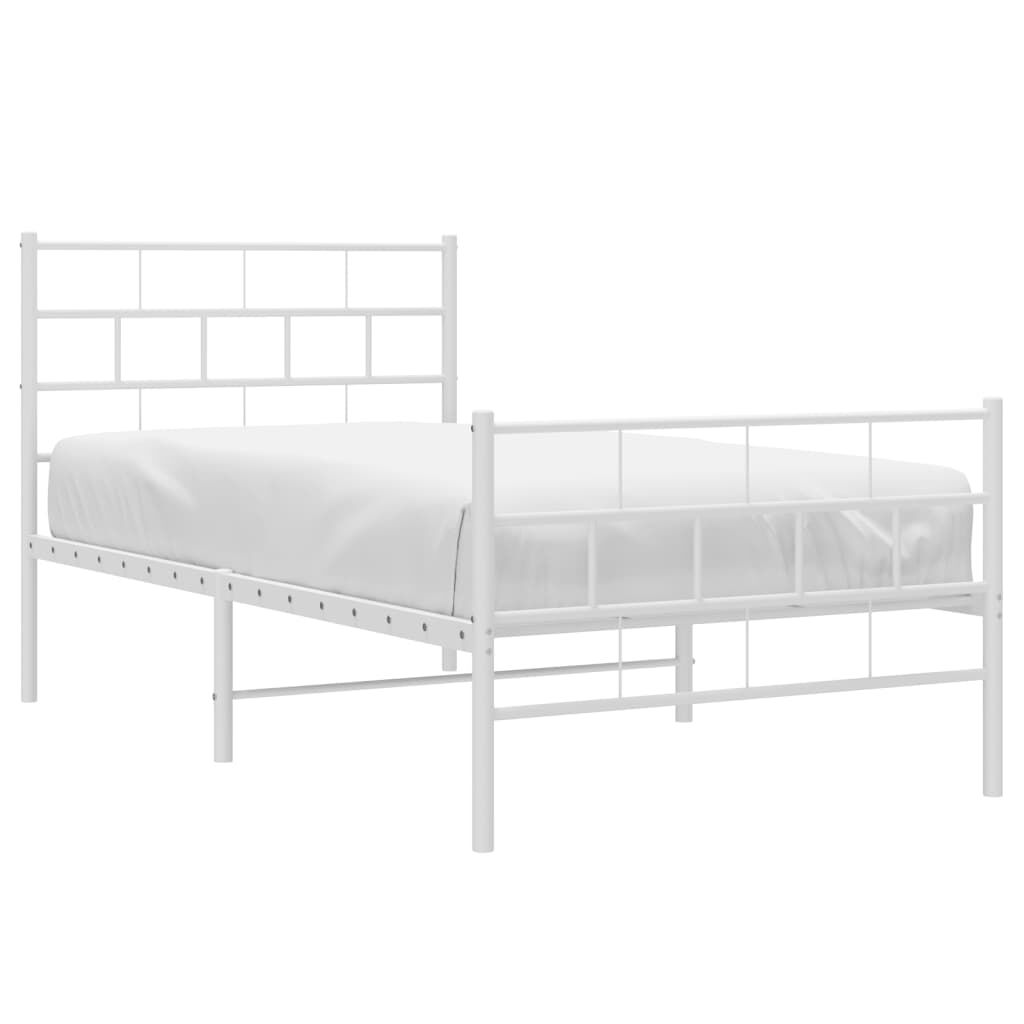 Metal Bed Frame without Mattress with Footboard White 90x190 cm Price