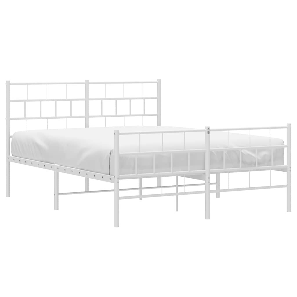Metal Bed Frame without Mattress with Footboard White 135x190 cm Price