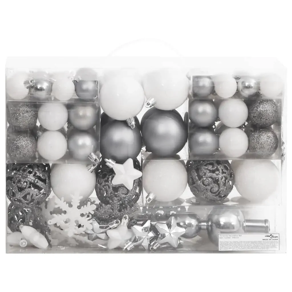 111 Piece Christmas Bauble Set White and Grey Polystyrene Price