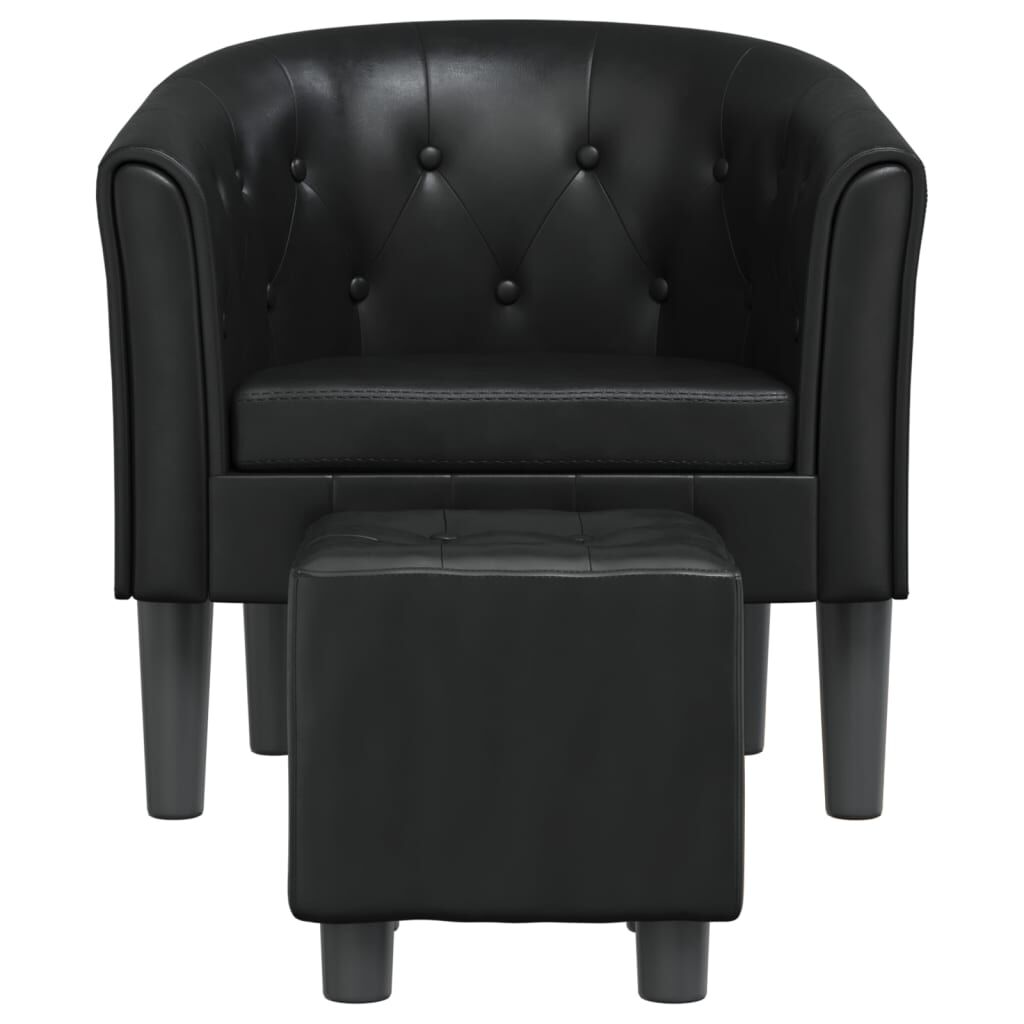 Tub Chair with Footstool Black Faux Leather Price