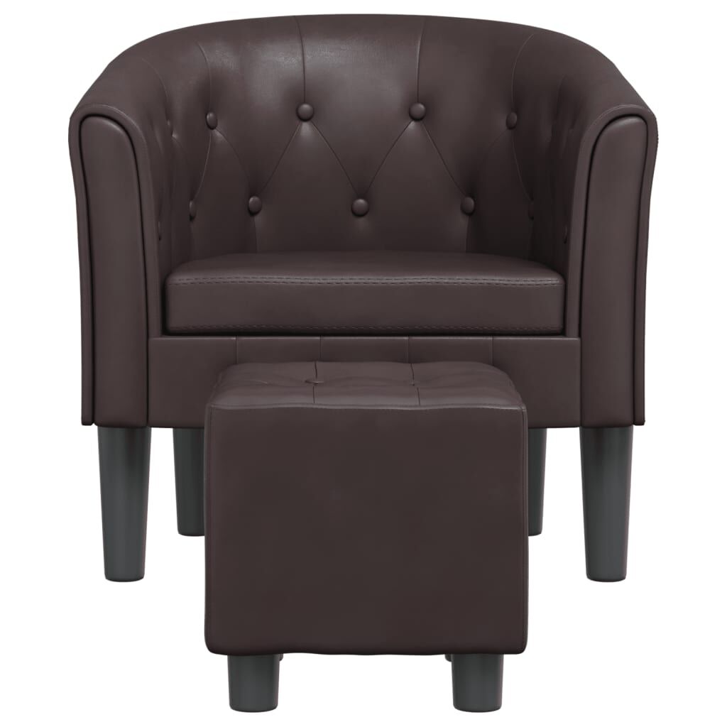Tub Chair with Footstool Brown Faux Leather Price