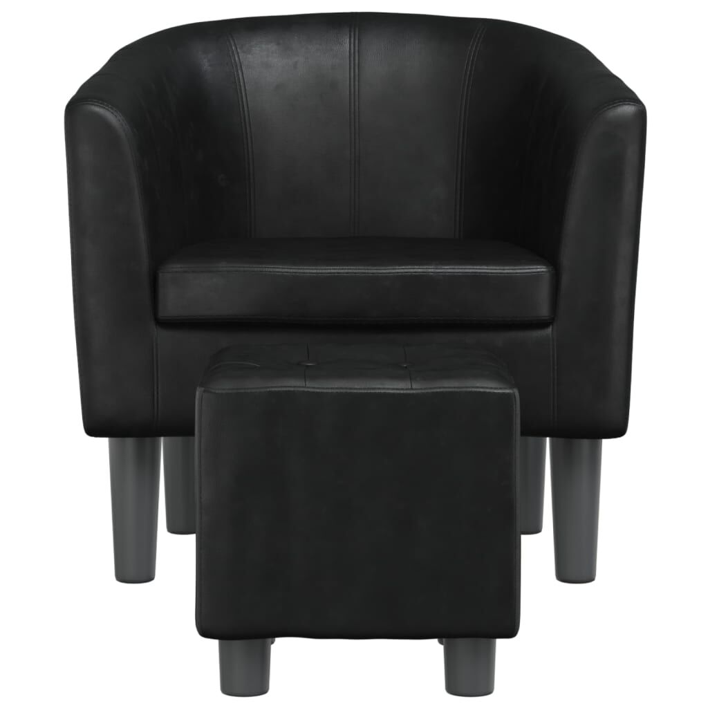 Tub Chair with Footstool Black Faux Leather Price