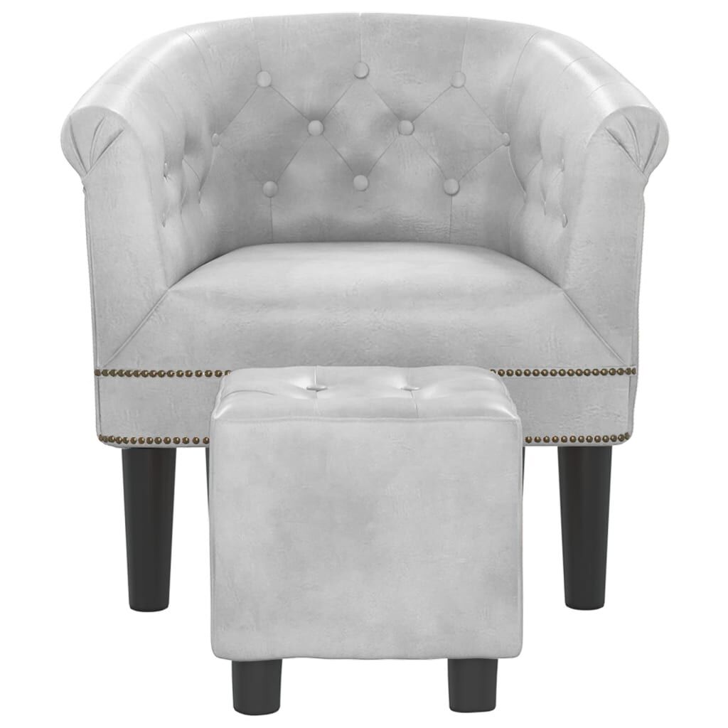 Tub Chair with Footstool Silver Faux Leather Price