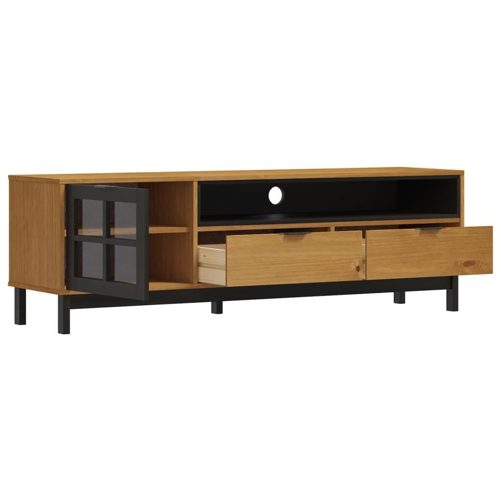 TV Cabinet with Glass Door FLAM 158x40x50 cm Solid Wood Pine Price