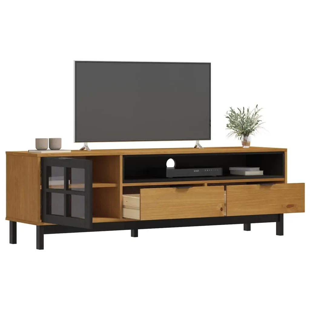 TV Cabinet with Glass Door FLAM 158x40x50 cm Solid Wood Pine Price