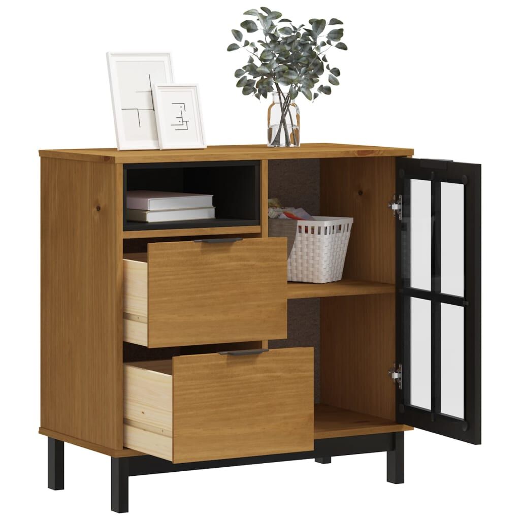 Sideboard with Glass Door FLAM 80x40x80 cm Solid Wood Pine Price