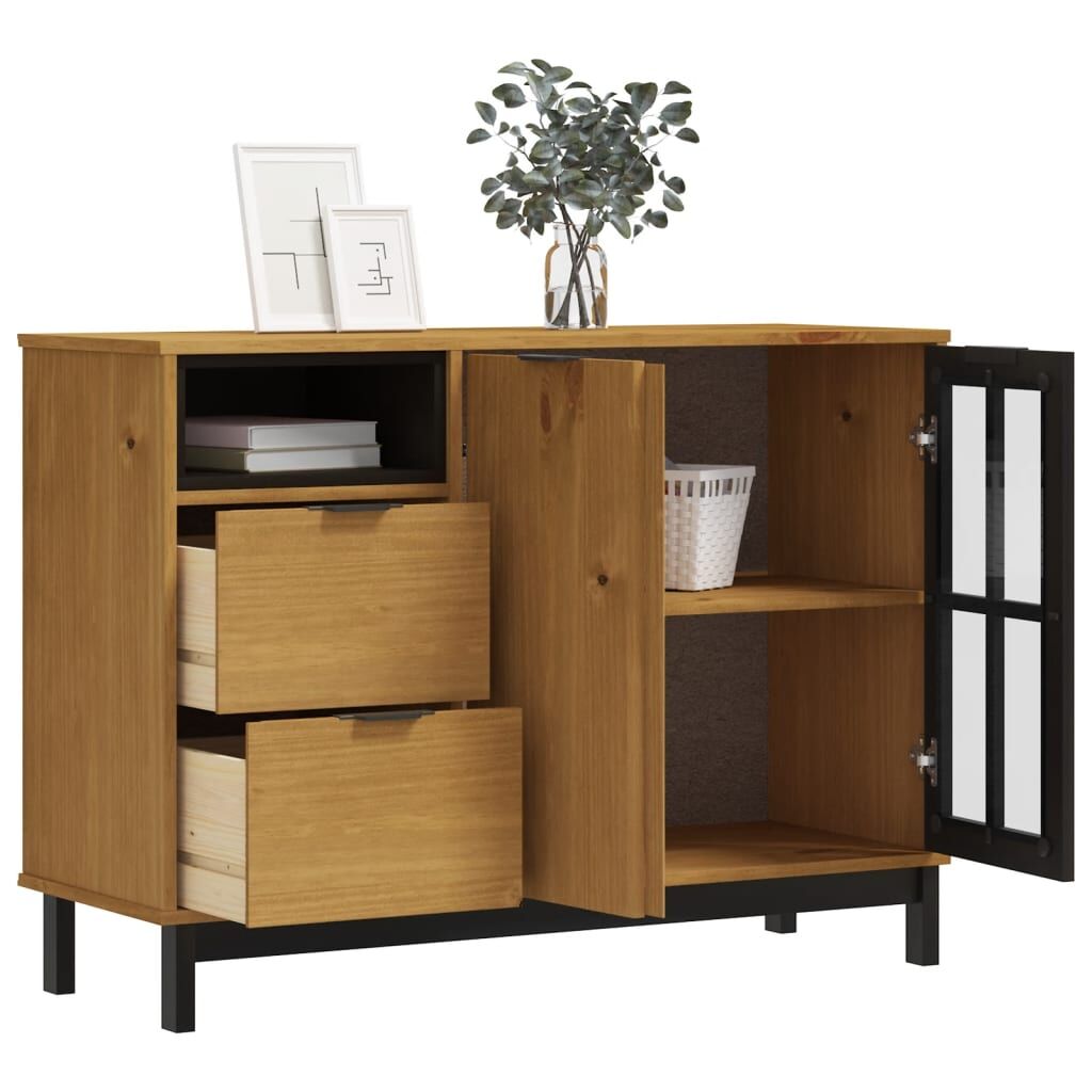 Sideboard with Glass Door FLAM 110x40x80 cm Solid Wood Pine Price
