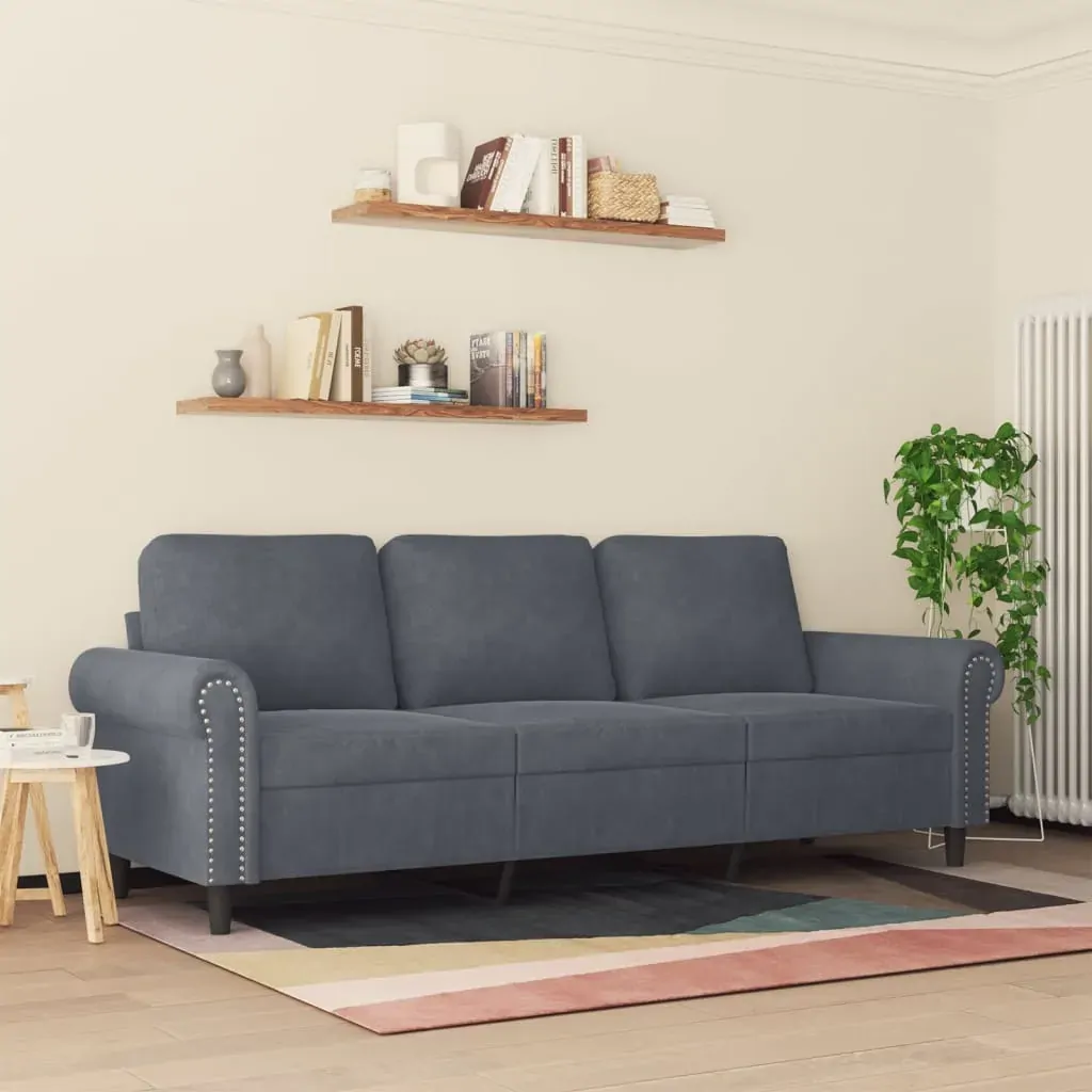 3-Seater Sofa Dark Grey 180 cm Velvet Price