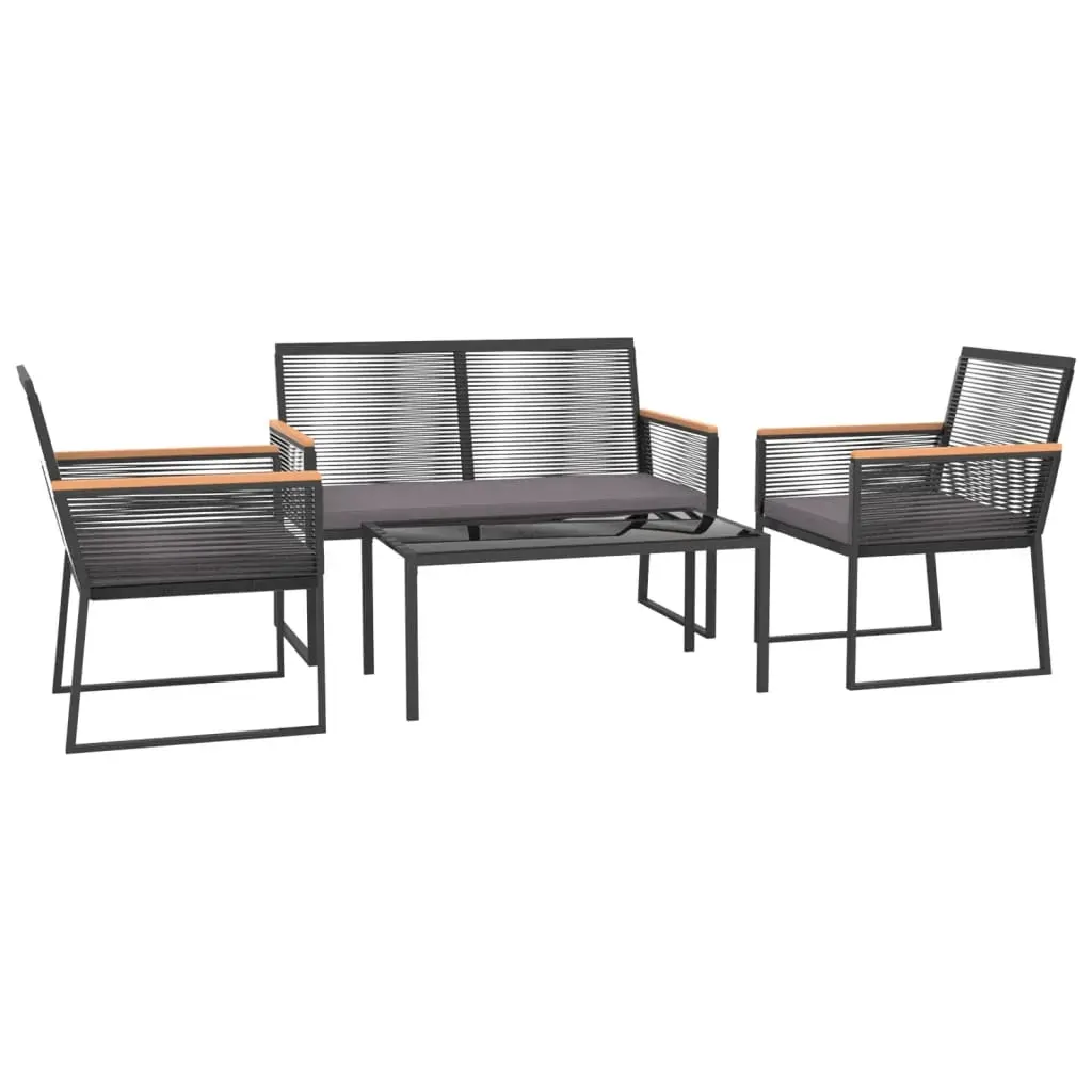 4 Piece Garden Lounge Set with Cushions Black Steel Price